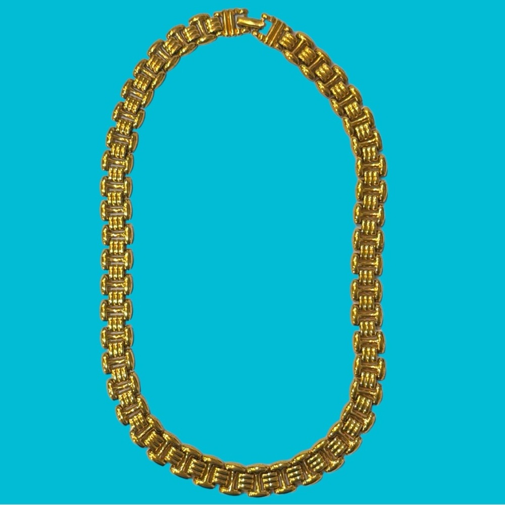 Vintage Napier Necklace Couture Runway Flat Link Gold Plate SignedPat‎ Pend A9